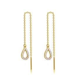 Tassel Cubic Zirconia Earrings for Women Gold Silver Threader Drop Teardrop Dangle Cute Earrings Wedding Tear Drop Statement Chain Dainty Fun Fashion Rhinestone Dangly Funky Jewelry (Gold)
