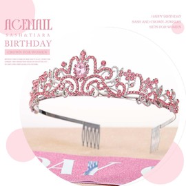Acenail Birthday Crown Girl Birthday Sash Birthday Tiara Girls Rhinestone Birthday Crowns for Women Happy Birthday Tiaras Princess Birthday Jewelry Gifts Set Birthday Decorations Birthday Party Props