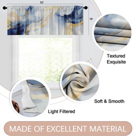 Emvency 2 Pack Valances Window Treatments, Blue Golden Marble Grey Abstract Blackout Drapes Adjustable Curtain for Windows Living Room Kitchen Over Sink, 18x52 Inch Rod Pocket Valances