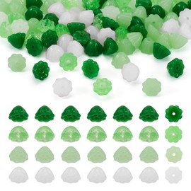 Pandahall 100Pcs Lotus Pod Beads Glass Green White Lampwork Flower Spacer Beads Glass Crystal Loose Charms for DIY Earrings Bracelets Necklaces Jewelry Crafts