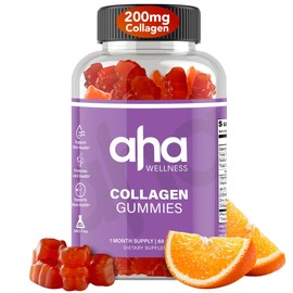 Aha Wellness Collagen Gummies, Hair, Skin, & Nails Collagen Support Supplement, 200mg of Collagen Peptides, Collagen for Women & Men, Colageno, Vitamin C, Vitamin E, & Zinc, Non-GMO, 30 Servings
