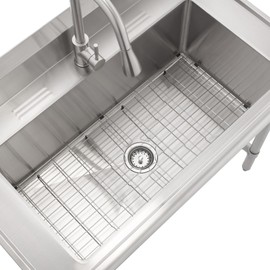 TRINITY Stainless Steel Rectangular Sink Protector Grid with Centered Drain, For Kitchen and Utility Sinks, Protect Against Scratches, Dents, and Stains, 31.61" x 15.55" x 1"