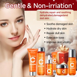 Glown 6-Piece Hydrating Skincare Set with 5X Vitamin C & Niacinamide Collagen,HONLINK Face Care Kit Includes Toner, Faical Serum,Cleanser,Moisturizer, Eye Cream & Body Lotion | Unique Gift for Women