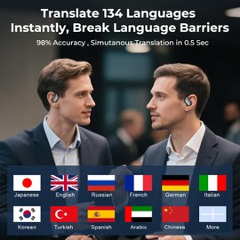 2025 AI Translator Earbuds, Real-Time Language Translation Headphones, Open-Ear Design, 134 Languages, Compatible with iOS & Android for Travel, Business & Learning