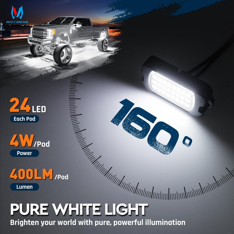 MICTUNING Q1 MAX White Rock Lights - 12 Pods Underglow