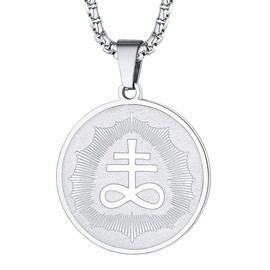 FaithHeart Womens Satanic Jewellery Silver Plated Leviathan Cross Pendant Protective Amulet Necklace Stainless Steel Coin Charm Catholic Gifts