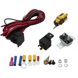 1 Set SHLPDFM 3/8" 175~185 Electric Engine Cooling Fan Thermostat Kit 50 Amp Temperature Relay Switch Sensor Wiring Install Kit