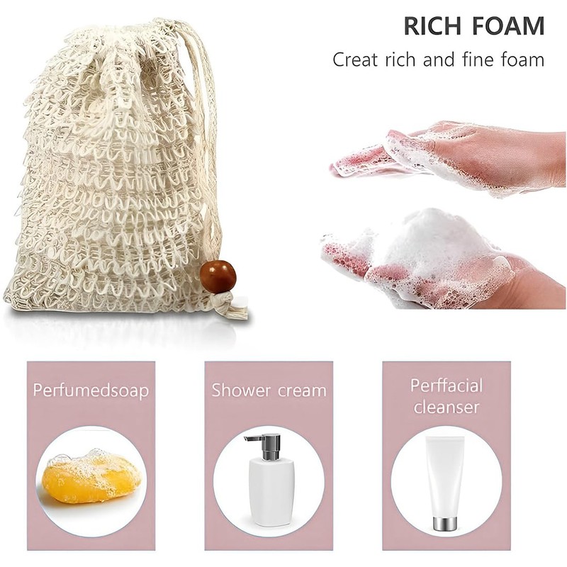 Sisal Soap Bag, 4 pcs Natural Organic Soap Bags, Exfoliating