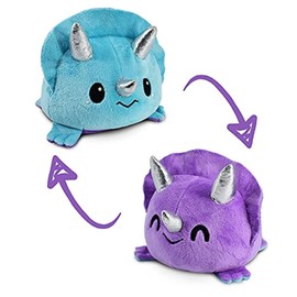 TeeTurtle - The Original Reversible Dinosaur Plushie - Purple + Blue Triceratops - Cute Sensory Fidget Stuffed Animals That Show Your Mood