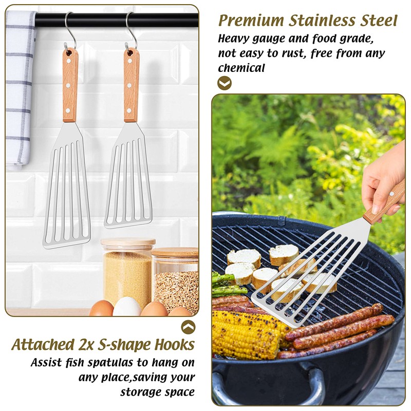 HaWare Slotted Spatula, Stainless Steel Fish Spatula with Solid Wooden