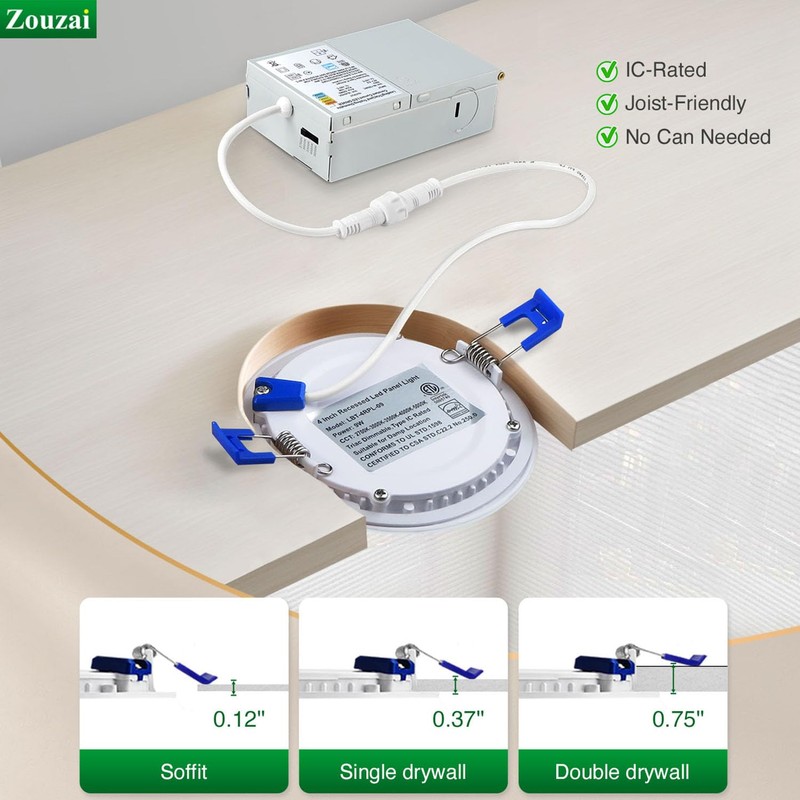 zouzai 1 Pack 4 Inch 5CCT Ultra-Thin LED Recessed Ceiling