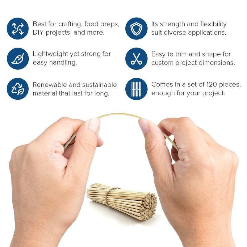 Joejis 120 Pack Bamboo Wooden Dowel Rods - Unfinished Natural