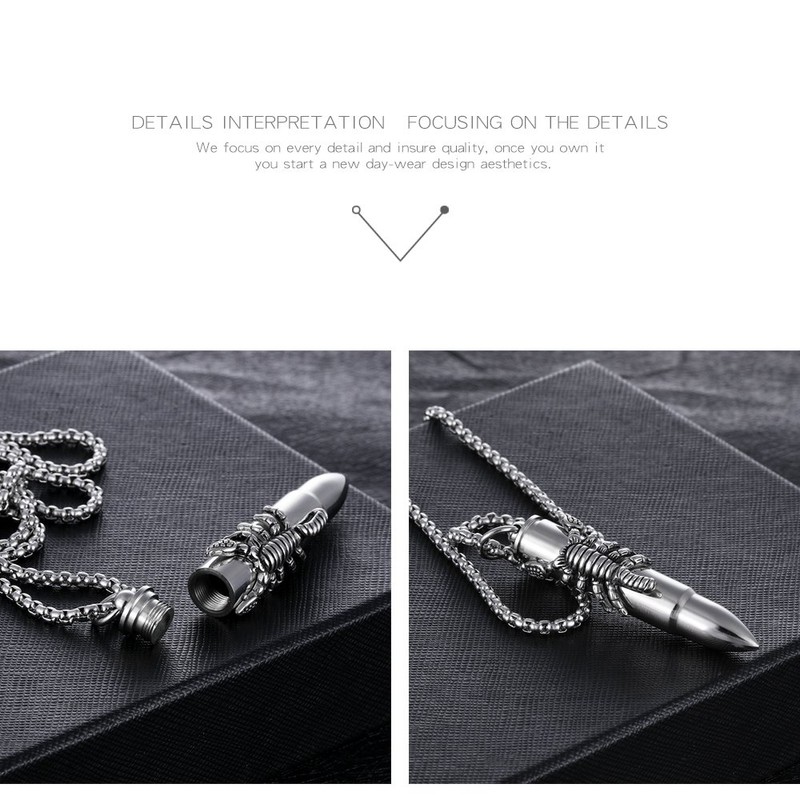 TEMICO Men's Stainless Steel Scorpion Bullet Pendant Urn Necklace For