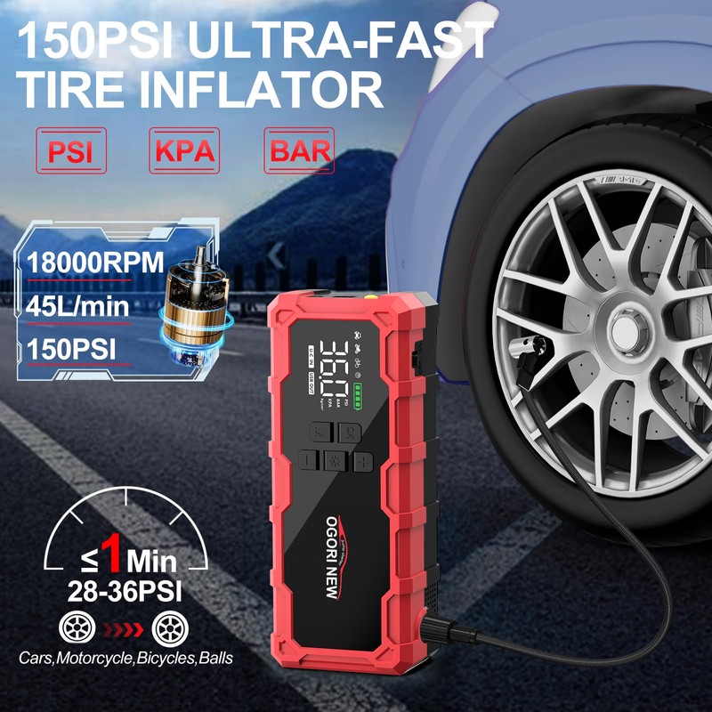 8000A Jump Starter with Air Compressor, 26800mAh 150PSI Portable Car