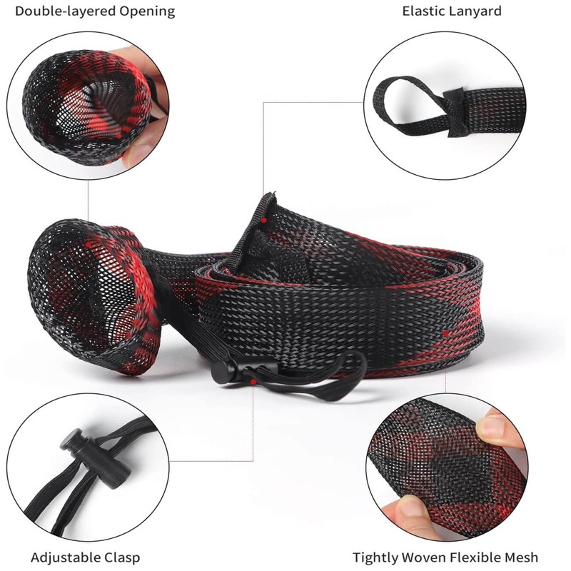 6 PCS 7ft Braided Mesh Fishing Rod Sleeve Protector |