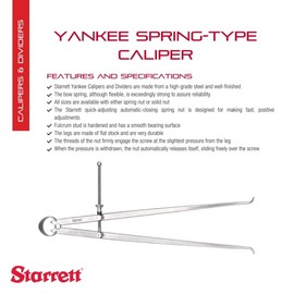 Starrett Yankee Spring-Type Caliper with Hardened Fulcrum Stud, Bow Spring and Quick Adjusting Spring Nut - 12" Size and Capacity, Spring Joint Type - 73A-12