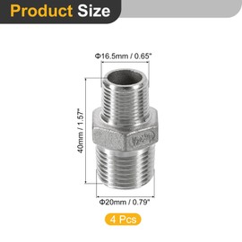 sourcing map 2Pcs PT1/2 x PT3/8 304 Stainless Steel Pipe Fitting Reducing Hex Nipple, Threaded Pipe Fitting Reducer Straight Connector Adapter for Water, Gas, Oil Pipelines