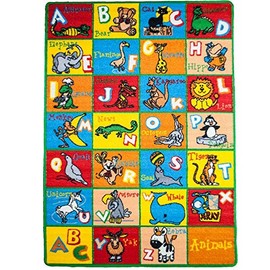 Kids Rug ABC Animals Area Rug 3' x 5' (3'3" X 4'9") (39" x 56") (99cm x 142cm) Non Slip Gel Backing Activity Centerpiece Play Mat