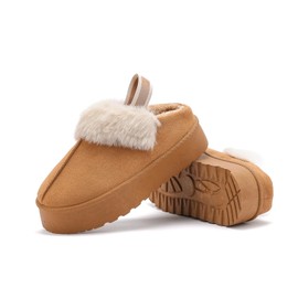 Women's Plush Cross Band Slippers Winter Flat Furry Open Toe Slippers Warm Fluffy Faux Fur, Black (black 5)