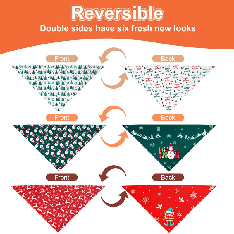 Agroon Christmas Dog Bandanas Large 3PCS, 6 Pattern Holiday Scarf