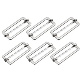 sourcing map Slides Buckles, 6pcs 40x17x2.3mm Metal Rectangle Adjuster Triglides Slide Buckle Roller Pin Buckles Slider Strap Adjuster for Belt Bags DIY Accessories, Silver Tone