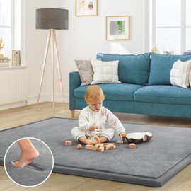 ILPEOD Baby Play Mat 1.2" Thick Memory Foam Nursery Rug Area Rug, 4’11” X 3’28” Yoga Mat Playmat Crawling Mat for Baby,Toddlers, Infants, Kids,Floor Mat Tatami Mat for Living Room with Non-Slip(Grey)