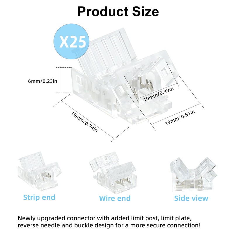 SVIANG 25 Packs 3 Pin 10mm LED Strip Connector -
