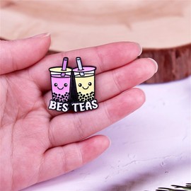 Bes Teas Enamel Pin Milk Tea Brooch Lapel Badges Boba Milk Tea Enamel Pin Fun Cartoon Drink Pin for Backpack Jacket Hat Suitable for Women And Men