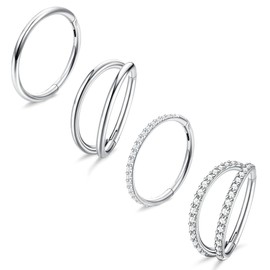 Dochais Set of 4 Stainless Steel Hoop Nose Rings, Helix Nose Piercings, Daith Septum Rings/Hoop Earrings, for Women, Men, Silver, Gold Colour, 8, 10 mm, 18G, 16G, 20G., Stainless Steel
