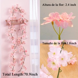 SCHIB Guirnaldas de Flores de Cerezo Artificiales, Aplicar para Decoración de Bodas y el Hogar （4 Unidades, 1.8m, Rosa）