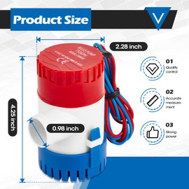 Non-automatic 0.98 Inch Bilge Pump kit for Boats,12V 750GPH Bilge Pumps with 6 ft/1.8 meters Bilge Pump Hose, 2pcs Stainless Steel Clamps and Thru Hull Fitting, for Yachts Speedboats