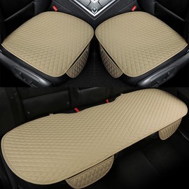 West Llama Pu Leather Car Seat Bottom Covers Protectors Include 1 Pair Front Driver Seat Pad Mat and 1 Rear Bench Cover Universal Fit 90% Vehicles,Beige