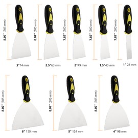 CHUEHKAK 8 Piece Spatula Stainless Steel Spatula Set Drywall Painter's Spatula Tool Spatula with Plastic Handle Rustproof Plaster Spatula for Wallpaper and Walls Scraping 24/40/49/63/74/98/124/150 mm