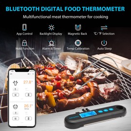 INKBIRD Meat Thermometer Bluetooth BBQ Thermometer, IHT-2PB Instant Read Meat Thermometer Food Probe with 2 External Probes,Temperature Alarm, Backlight LCD & Magnet for BBQ Kitchen Grill Oven