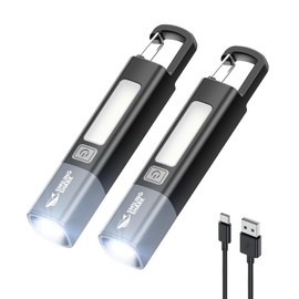 Smiling Shark Torches Recargeable,2 Pack Flashlight LED with 3 Modes & Hook and Zoomable & Waterproof 2-in-1 Flashlight and Side Light for Camping/Home/Emergency,G1 (Black)