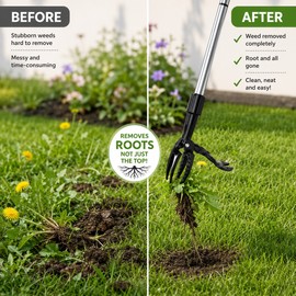 Stand-Up Weed Puller for Garden – 45-Inch Adjustable 4-Claw Root Remover for Lawn, Yard and Garden Beds