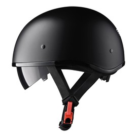 AHR Half Helmet with Sun Visor, Quick Release Buckle Half Skull Cap Open Face Motorcycle Helmet for Bike Chopper Cruiser DOT Approved, Run-D (Matte Black, L)