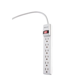Woods 41345 Surge Protector with Overload Safety Feature and 6 Outlets for 280J of Protection, 1.5 Ft Cord Foot, White
