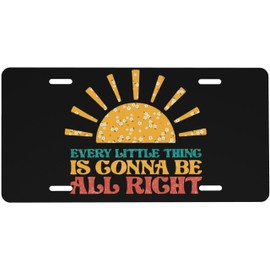UEQIKI Front License Plate Every Little Thing is Gonna Be Alright Vanity Plates Aluminum Metal Decorative Car Tag Sun Flowers Novelty License Plate Cover for Men Women ‎6 * 12 in (4 Holes)