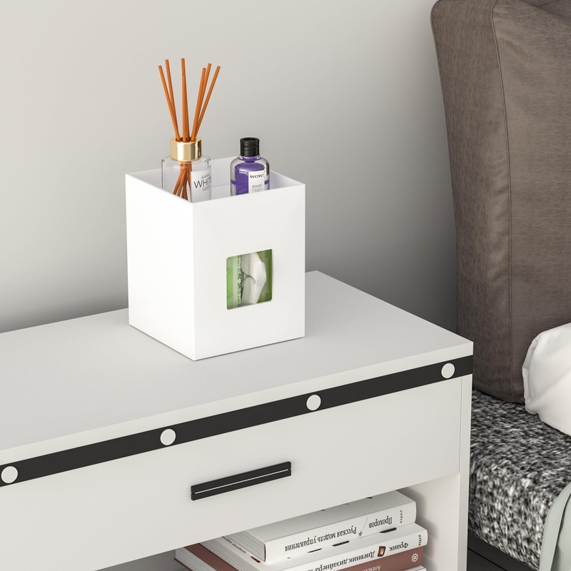 Hongtuocb White Acrylic Tissue Box Cover with Storage Tray,Square Acrylic