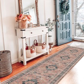 Hallway Washable Runner Rug - 2x10 Kitchen Rugs Entryway Rug Runner Vintage Soft Floor Mat Non Slip Indoor Farmhouse Carpet for Bathroom Living Room Bedroom (2 X 10, Orange)