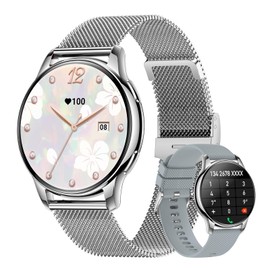 Getfitsoo Smartwatch for Women, Waterproof Bluetooth Call Watch for Android iOS Phones, 1.32" AMOLED Round Touch Screen Fitness Tracker with 100+ Sports Modes/Health Monitor/Password Lock (Silver)