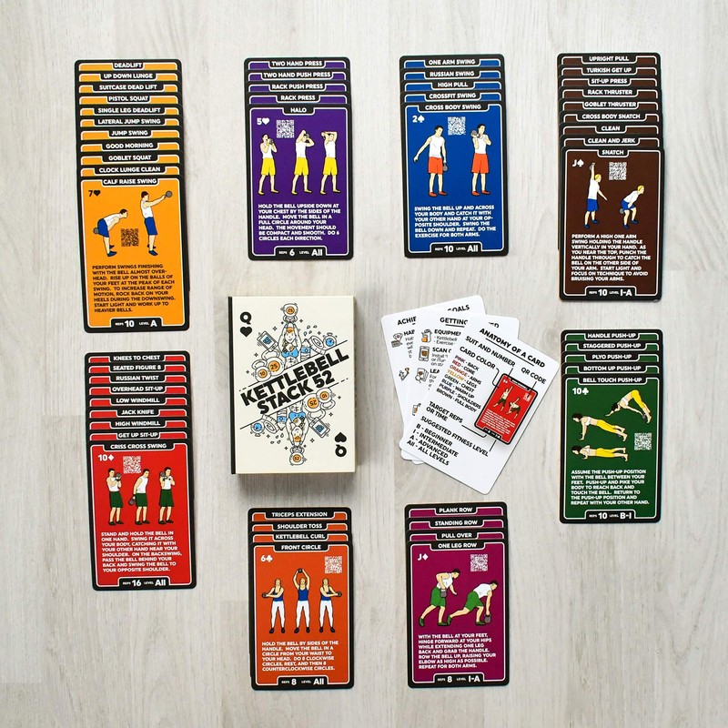 Stack 52 Kettlebell Exercise Cards. Workout Playing Card Game. Video