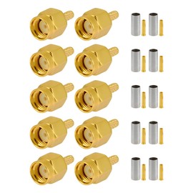 Vecys RP SMA Connectors RP SMA Male Crimp Connector for RG316 RG174 RF Coaxial Cable Pack of 10