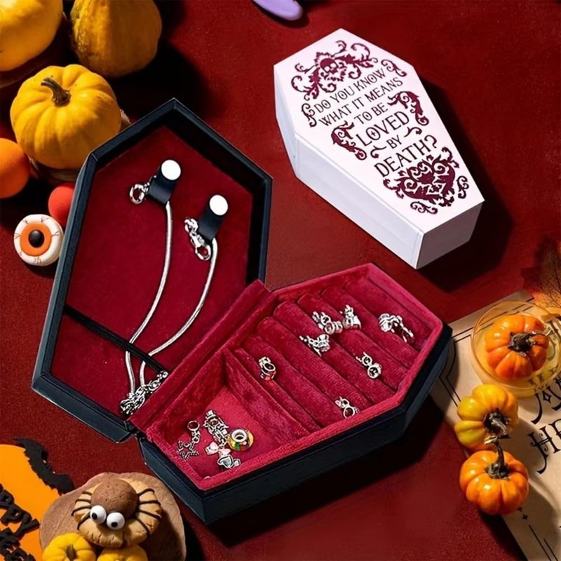 Laroal Mini Coffin Shaped Gothic Jewelry Box Plush Velvet Small