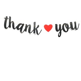 Black Glitter Thank You Banner Pre-Strung,Engaged Wedding Bridal Shower Bunting Thanksgiving Photo Props.Anniversary Bridal Party Decoration (Black)
