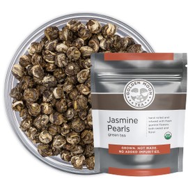 Golden Moon Tea Organic Jasmine Pearls Green Tea - Loose Leaf Dragon Pearls, Premium Grade, Non GMO - Half Pound (96 Servings)