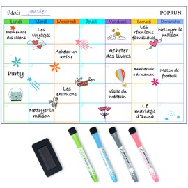 POPRUN Wipe Clean Whiteboard Monthly Planner / Weekly Planner French 43 x 28 cm