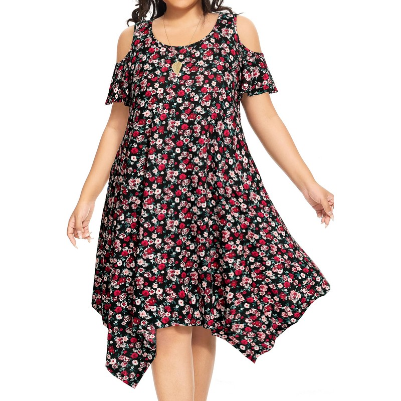 Plus Size Sundress Summer Floral Beach Casual Pocket Flowy Swing
