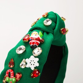 SHESRA Christmas Hair Bands Fabric Rhinestones Santa Claus Snowflake Headband Women's Winter Wonderland Holiday New Year Xmas Party Hair Hoop Accessories Headwear Jewelry Gifts 17(Green)